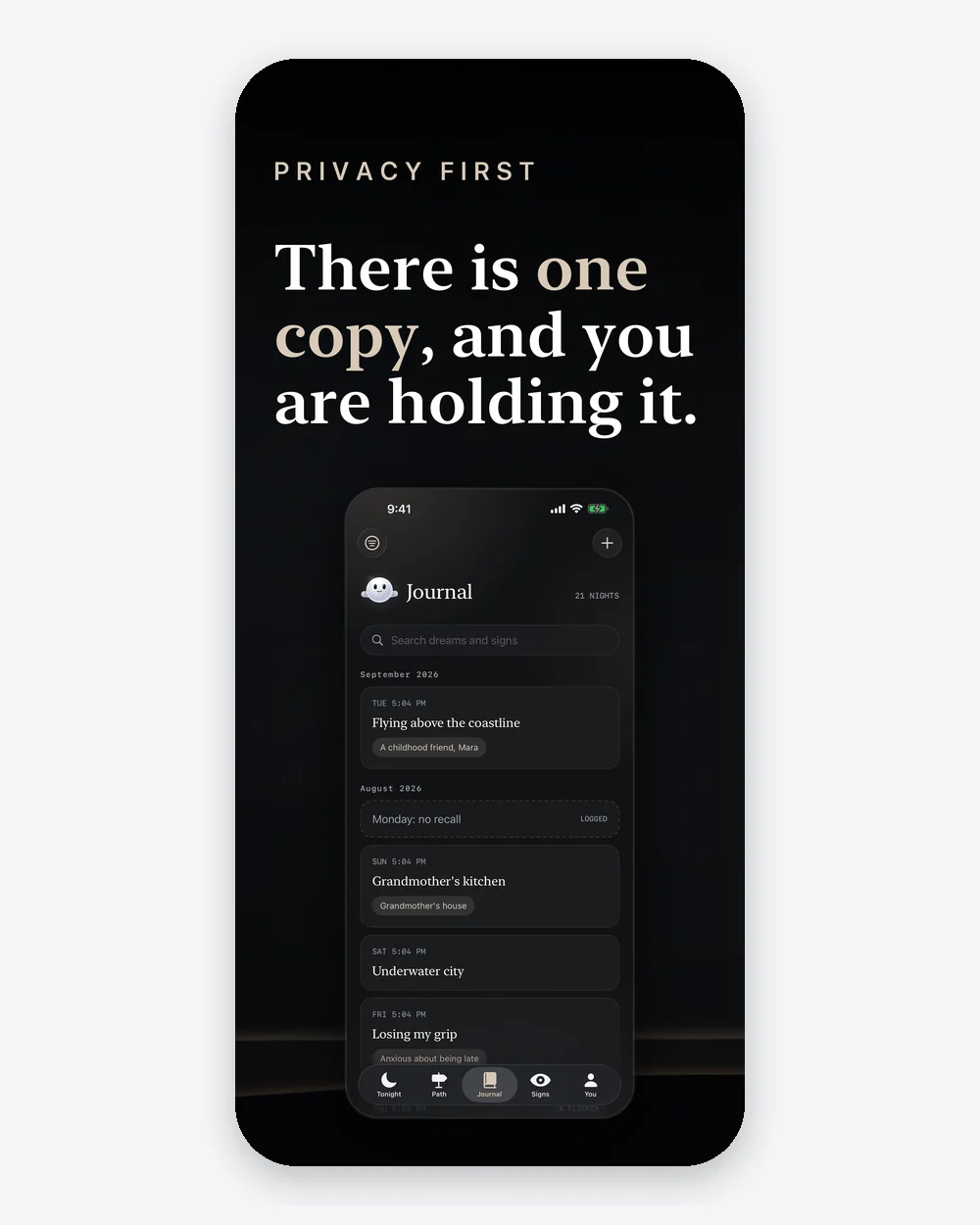 Screenshot set A, frame 2: 'There is one copy, and you are holding it.'